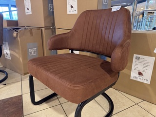 Fauteuil, cognac microvezelstof, metalen onderstel